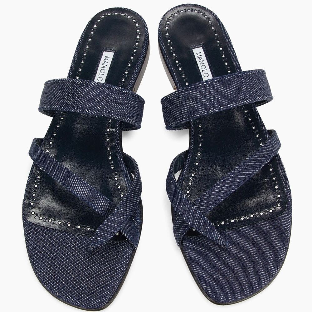 Manolo Blahnik Susaperf Cotton Flat Sandals size 37 - Picture 1 of 13